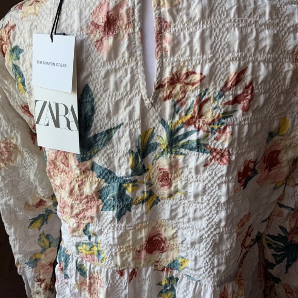 ZARA Sz Small Baby Doll Floral Print Dress Long Sleeves The Sharon dress - Picture 4 of 5